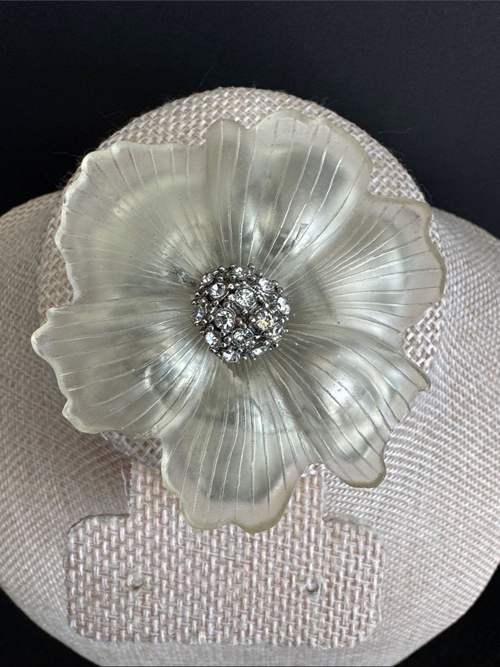 VTG Monet Frosted Lucite and Rhinestone Flower Brooch Pin